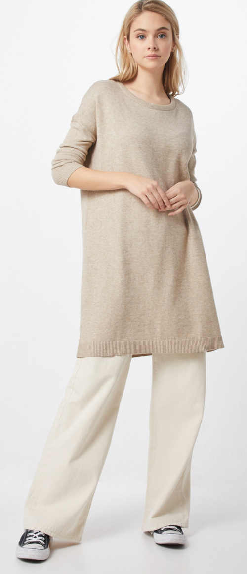 Predĺžený dámsky Tuniková sveter krémovej farby