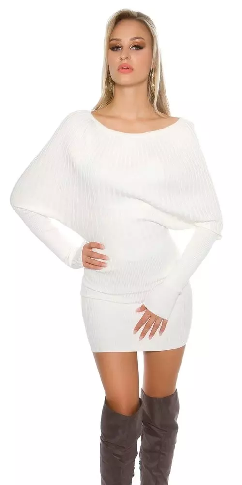 Biela pletená tunika – dámske minišaty Carmen