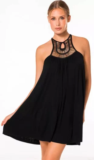 Čierne letné tunikové šaty egyptského štýlu
